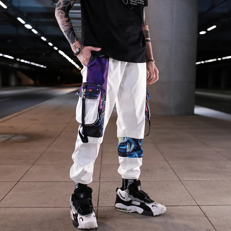 

Streetwear Hip Hop Men Military Pants Patchwork Pocket Side 2020 New Loose Joggers Sweatpants Men Ankle Length Trousers For Male