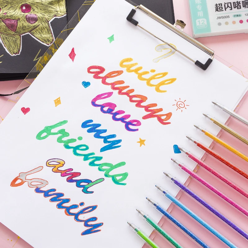 

12pcs Flash glitter color highlighter marker pen Ballpoint 1.0mm metallic colors drawing painting album design art School A6894