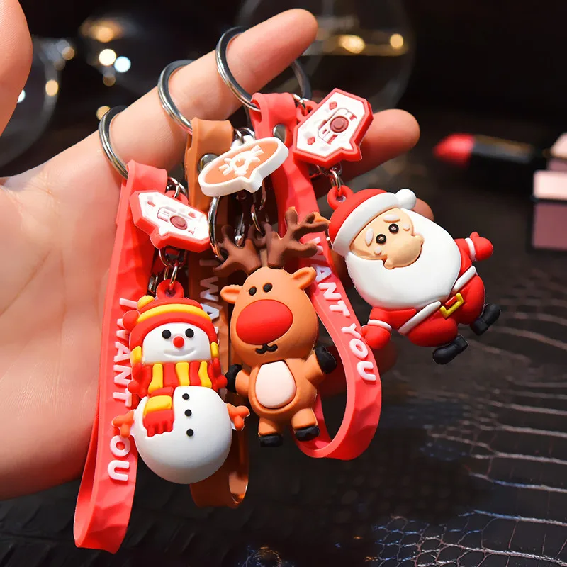 Christmas Santa Snowman Pendants Keychain Ring Pendant Cartoon Key Ring 
