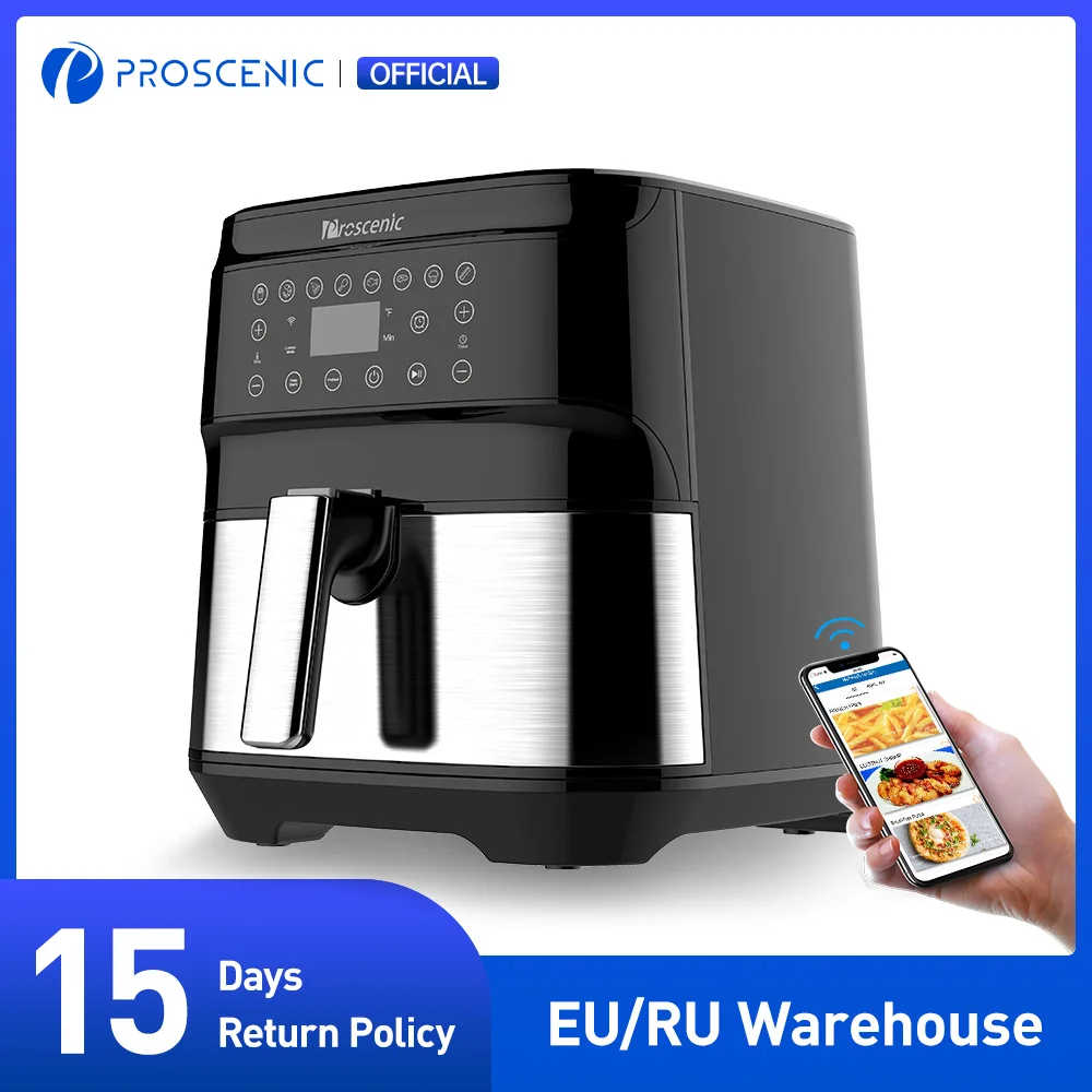 Proscenic T21 Freidora de Aire Caliente sin Aceite 5.5L controlada por App y Alexa, Recetas españolas online, sin BPA ni PFOA, Función de combinación Inteligente