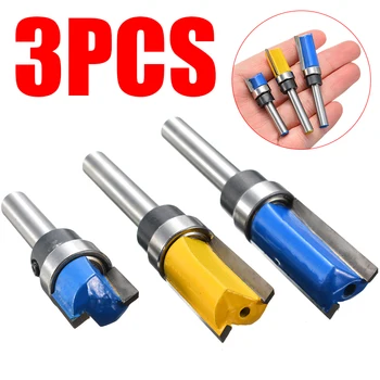 

3PCS/set Woodworking Milling Router Cutter 1/4" Quality Shank Cutter Flush Trim Bit Set Top Bottom Bearing Flush Trim Bit Tool