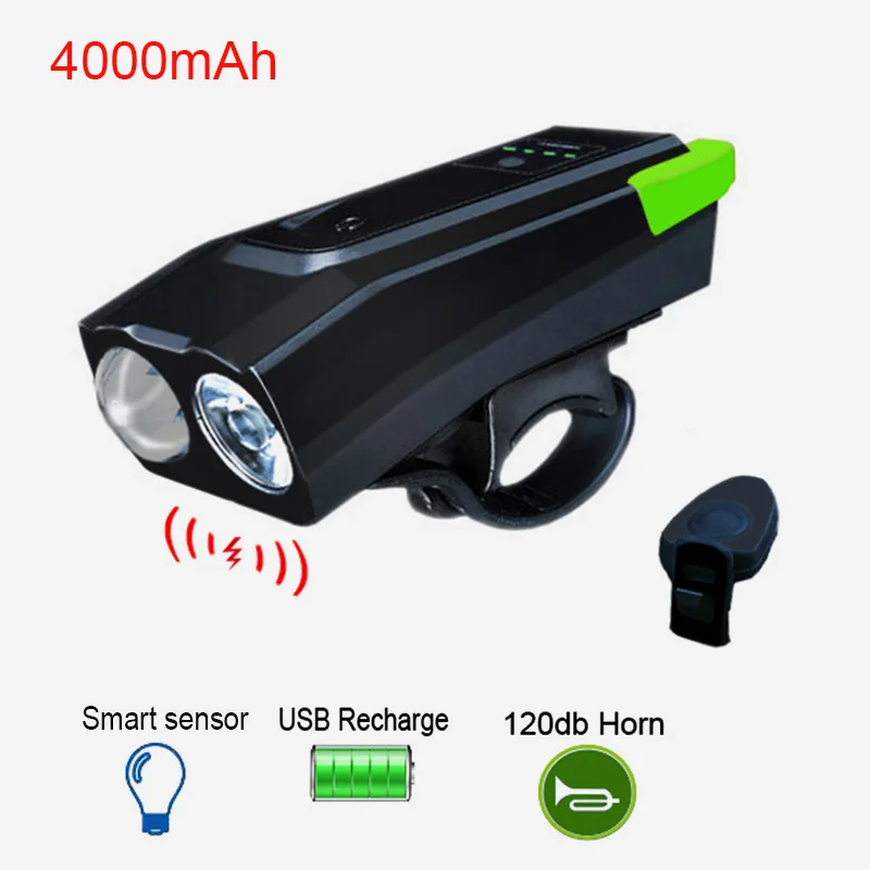 4000mAh Велосипедный светильник-рожок Usb Перезаряжаемый светильник для езды на велосипеде аксессуары динамик ночной Светильник для езды s - Цвет: 4000mAh