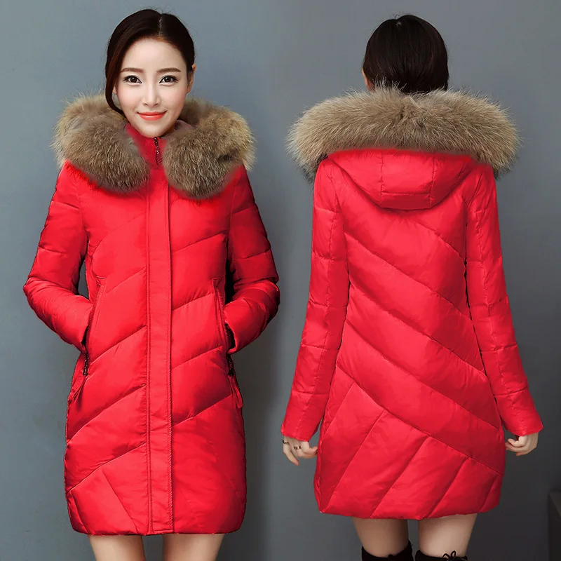 

2018 Winter New Style WOMEN'S Cotton-padded Clothes Korean-style Slim Fit Large Fur Collar Hooded Long Sleeve Twill down Jacket