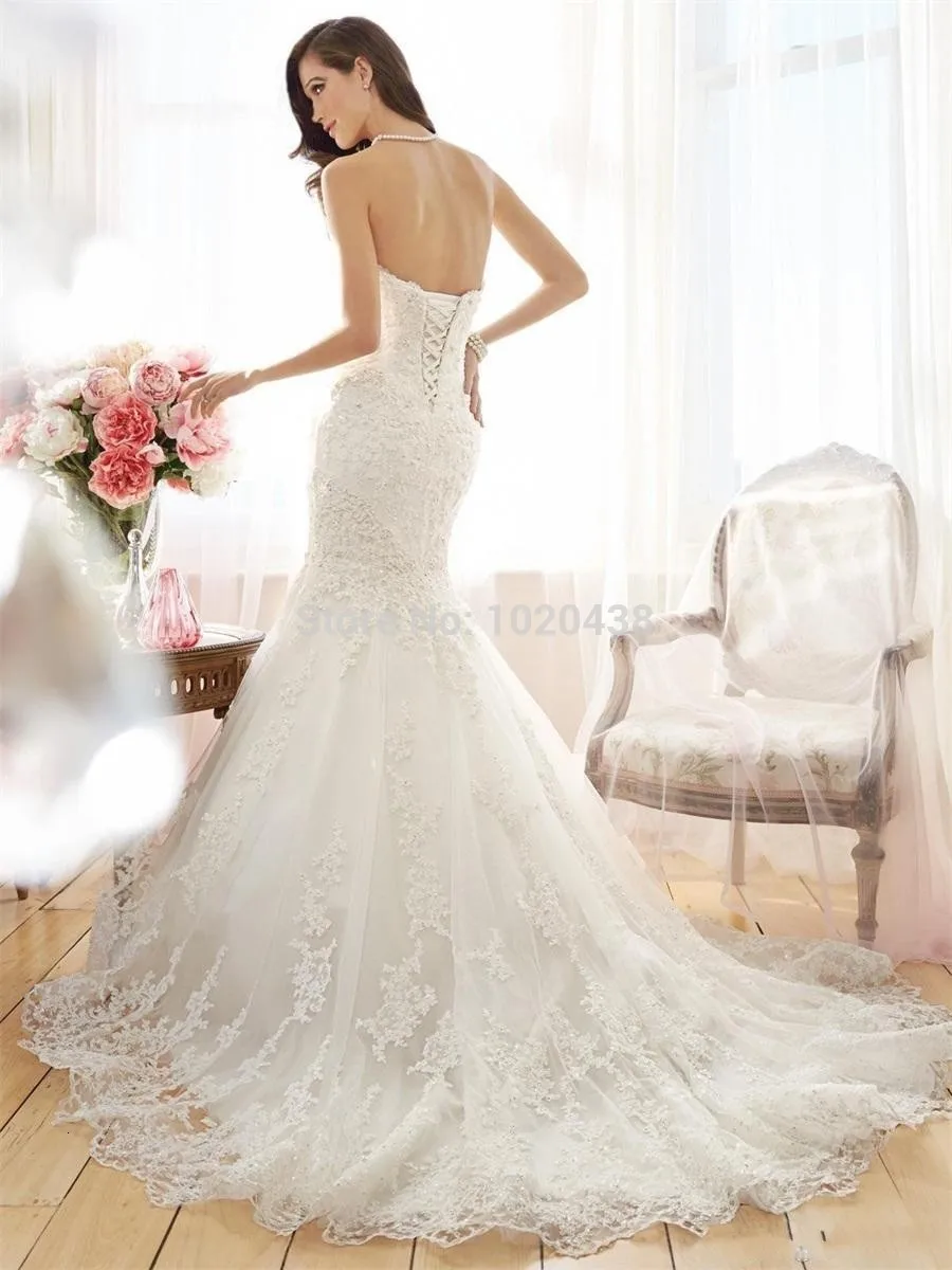 Hot8 vestido de noiva Русалка o-образный вырез кружева аппликации Милая шнуровка с длинным шлейфом свадебное платье платья для матери невесты