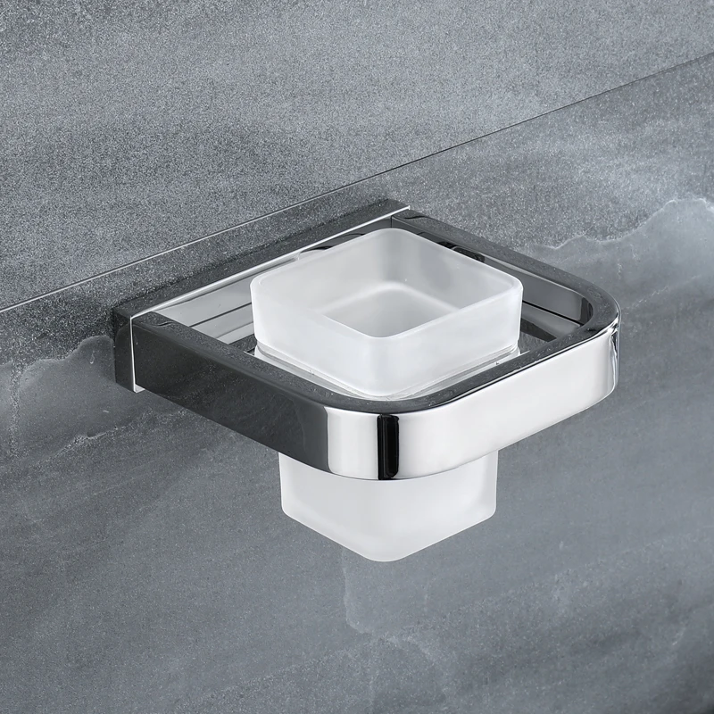 Tooth Brush Tumbler Holder Bathroom Glass Cup Holder Decoration Wall Mounted Chrome Toothbrush Bathroom Accessories