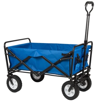 

E-FOUR Folding Wagon Collapsible Utility Big Wheels Shopping Cart for Beach Outdoor Camping Garden Portable Grocery Cart Blue