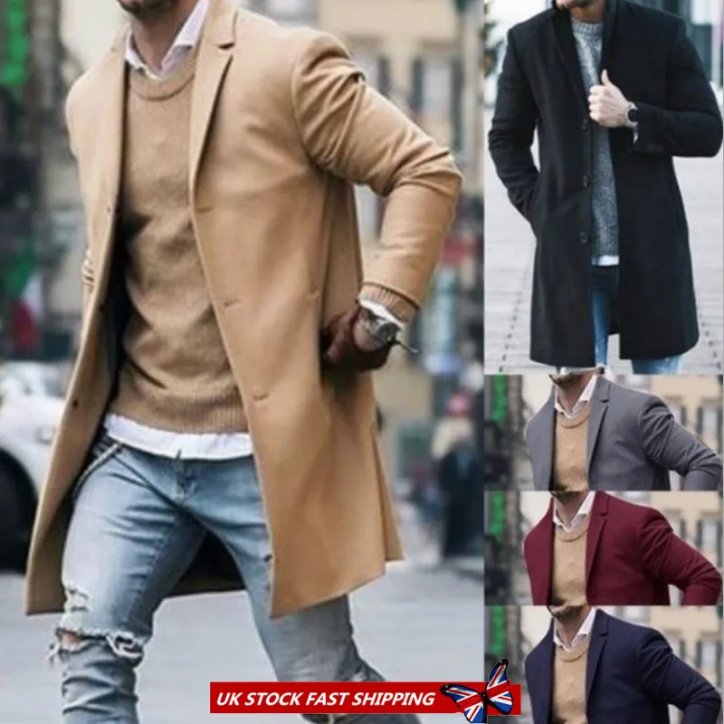 Men Jacket Casual Slim Fit Long Sleeve Knitted Cardigan Trench Coat Jacket Suit Outwear