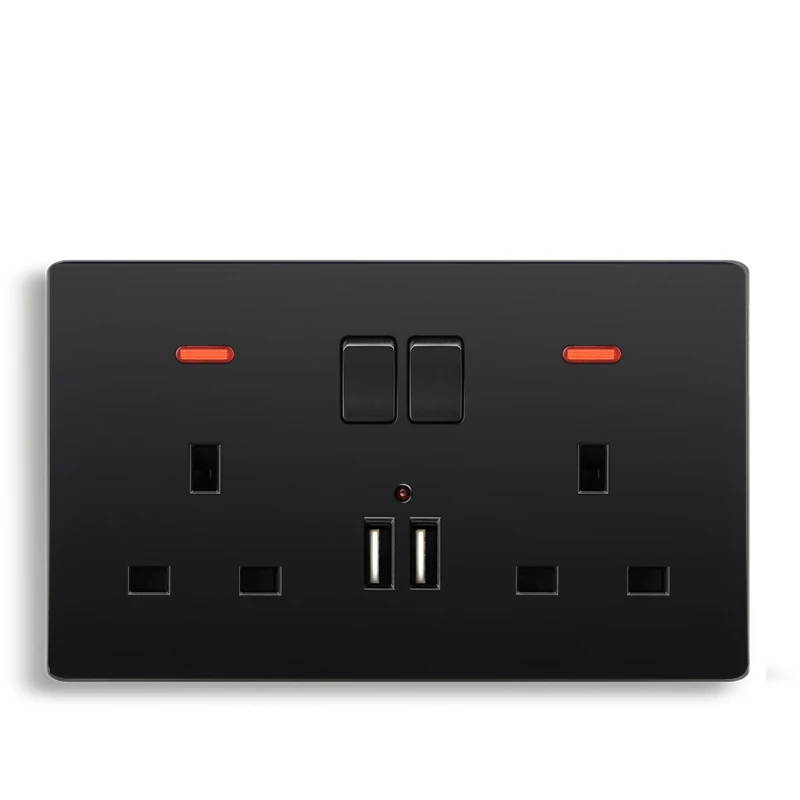 

13A 86/146 Type UK Outlet Square Foot Three-hole Socket With USB British Standard Switch Socket Panel Black