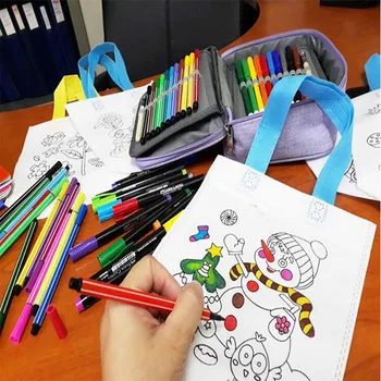 10PCS /Set Baby Toys Drawing Toys DIY Children Hand Painting Handheld Canvas Bag Handmade Graffiti Game With Different Patterns 1
