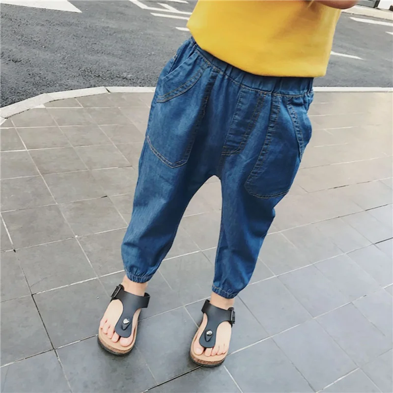 Navy Blue Малыши Для детей Летние повседневные джинсовые штаны для маленьких мальчиков длинные трико, спортивные брюки штаны# E - Цвет: Navy Blue