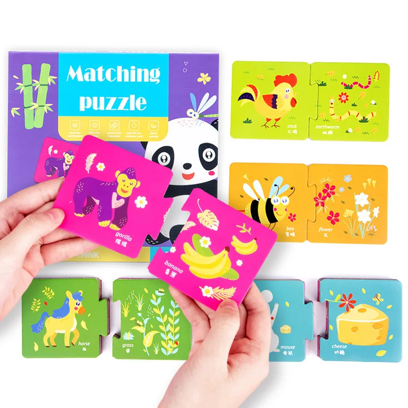 Children Paper Puzzles Toy Early Educational Flat Large Matching Animal Fruit Vocabulary Number Puzzle Jigsaw Puzzle