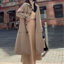 Шерстяное пальто женское длинное пальто осень и зима новое утепленное двухстороннее шерстяное пальто выше колена популярное