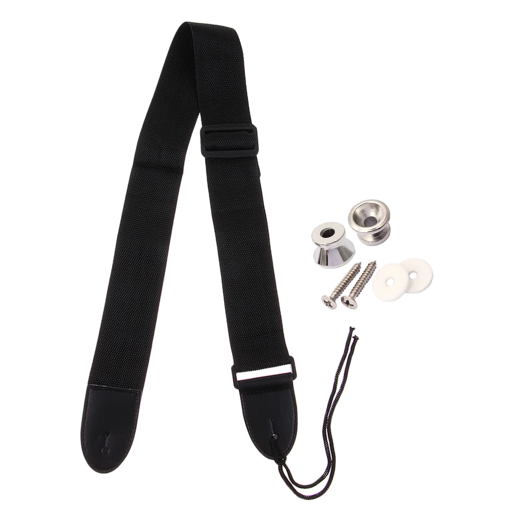 Black Nylon Guitar Strap Belt with 2pcs Mushrooms Head Strap Lock for Acoustic Folk Guitar