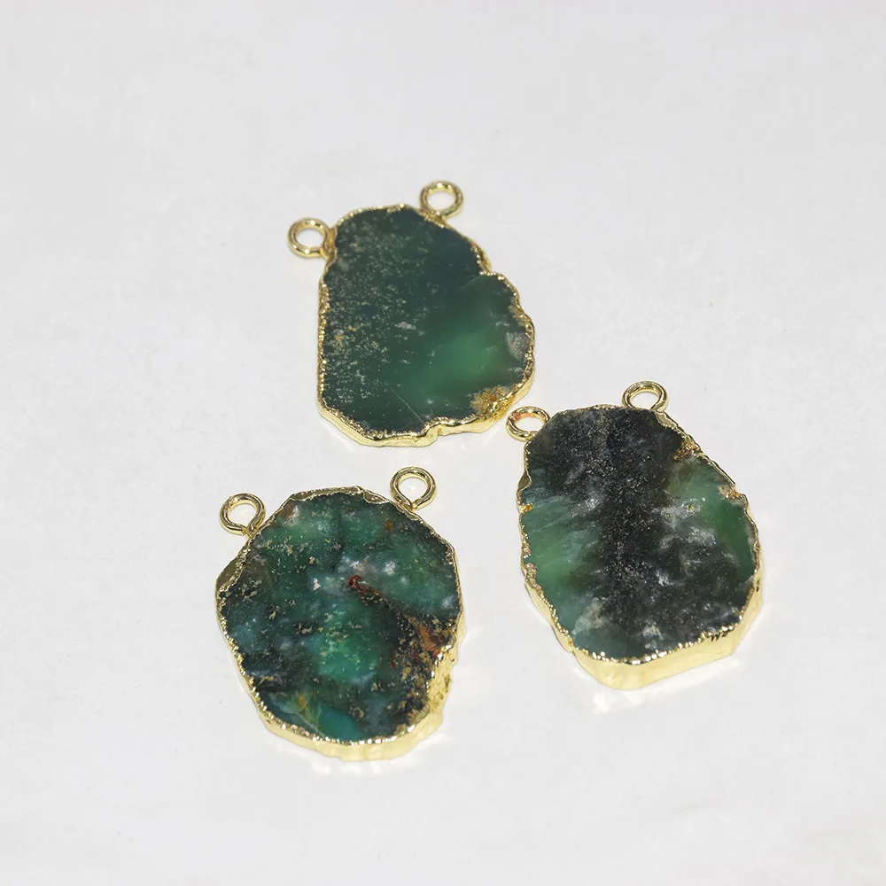 Натуральный ломтик сырой Chrysoprase нерегулярная подвеска femme 2019 зеленая чакра