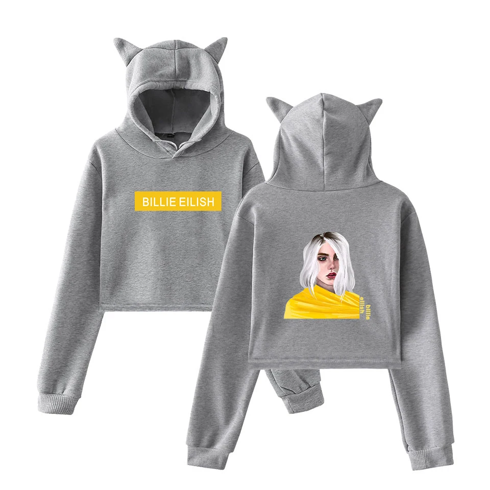 Толстовка в стиле хип-хоп Billie Eilish Cat, женская сексуальная толстовка с кошачьими ушками, модный трендовый Топ,, Kpop Kawaii Harajuku, уличная одежда