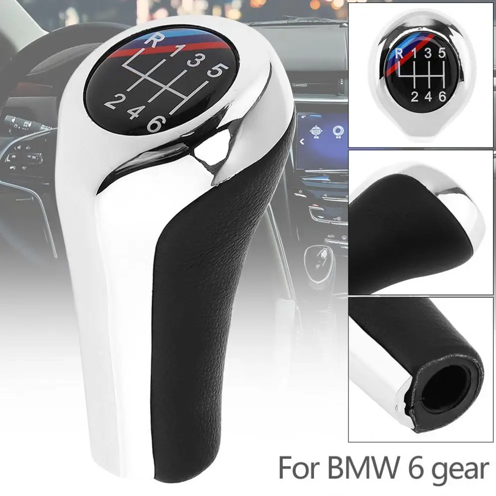 

6 Speeds ABS Plastic+Leather Chrome Silver Manual Car Gear Shift HandBall Knob fit for BMW 1 / 3 / 5 / 6 Series / 6 Gear Models