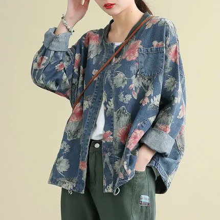 Женская джинсовая куртка с принтом весна 2020 свободная рубашка большого размера в
