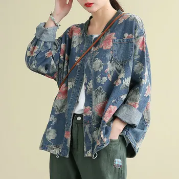 

Girl printed denim jacket women 2020 new spring coat retro loose large size shirts shirt women