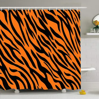 

Shower Curtain Set with Hooks 72x72 Backdrop Style Decor Seemless Ornate Tiger Stripes Pattern Zoo Animals Wildlife Stylish