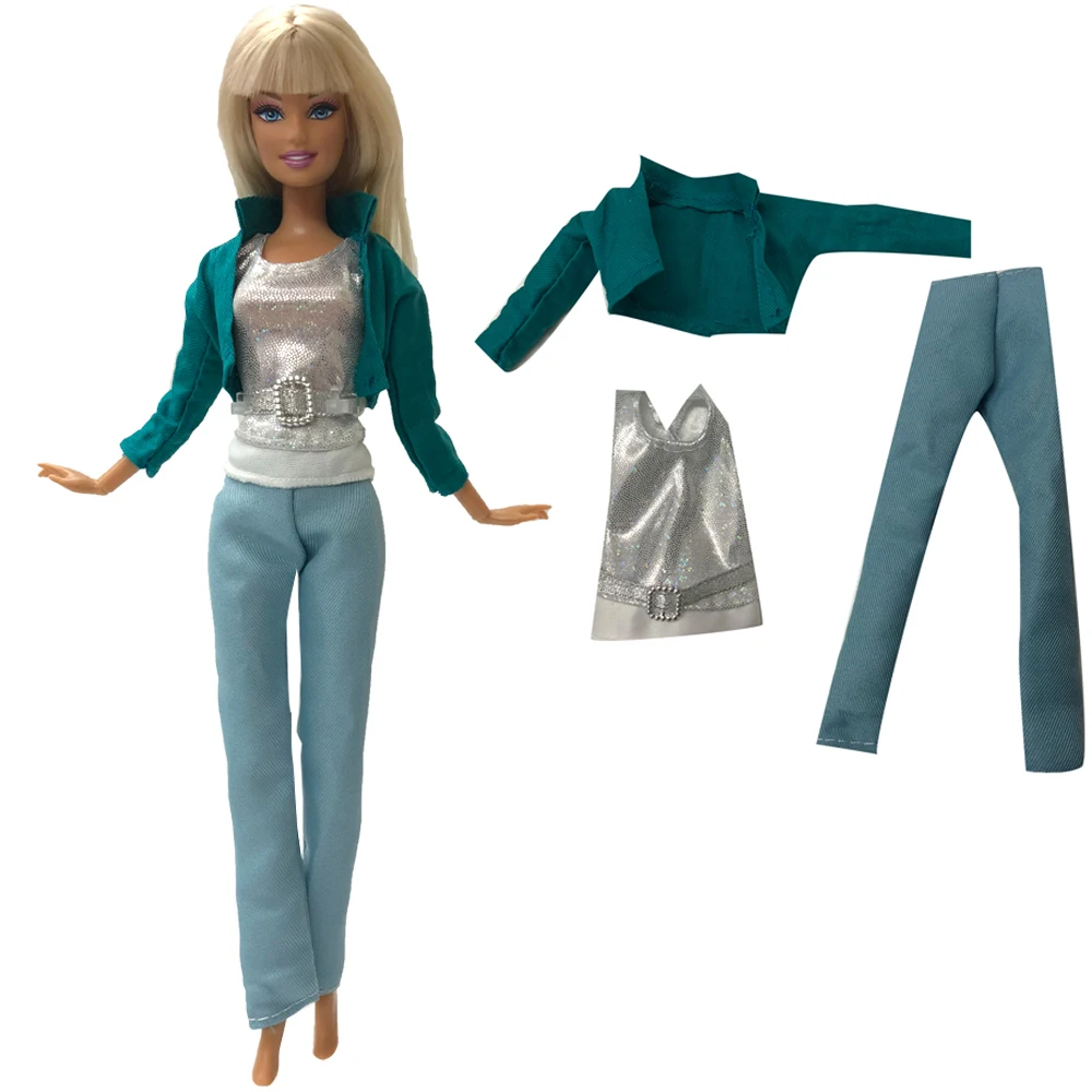 Nk 3 Articoli/Set Doll Dress Blue Model Coat + Fashion Top + Jeans Noble Model Outfit Per Barbie Doll Accessori Giocattoli