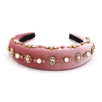 

Rhinestone Headband Crystal & Pearl Wedding Headband Novel Baroque Big Wide Velvet Headband Fashion Hair Accessories For Women