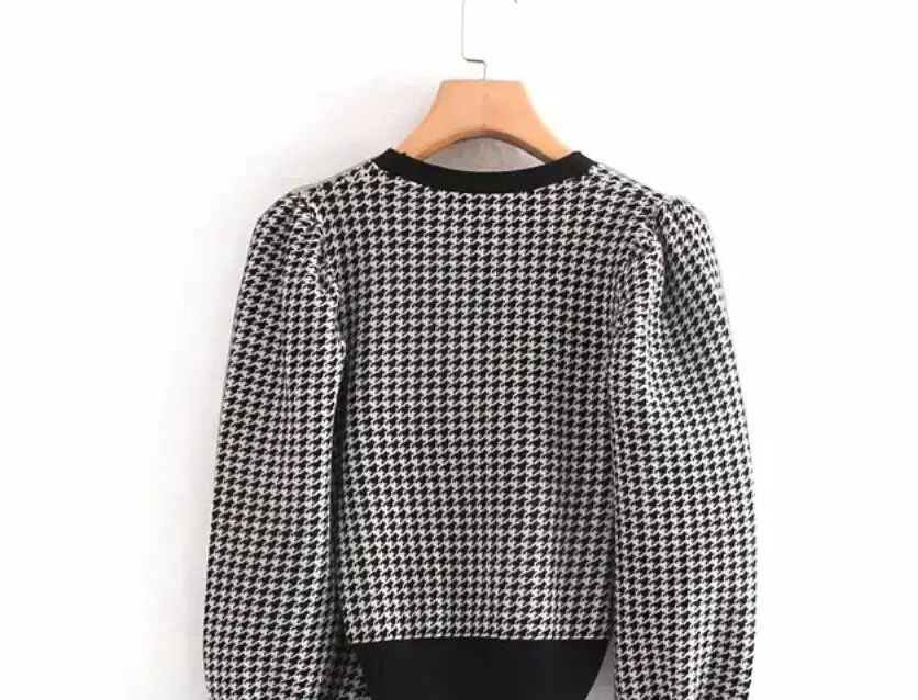 new women vintage houndstooth pattern puff sleeve casual sweater ladies basic o neck knitted pullover autumn chic tops plaid new women vintage houndstooth pattern puff sleeve casual sweater ladies basic o neck knitted pullover autumn chic tops plaid
