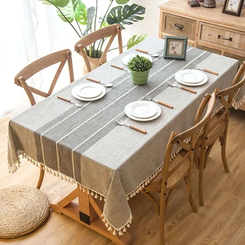 

Embroidered Tablecloth with Tassel Imitation Cotton and Linen Rectangular Table Cover Kitchen Table Cloth for Home Decoration