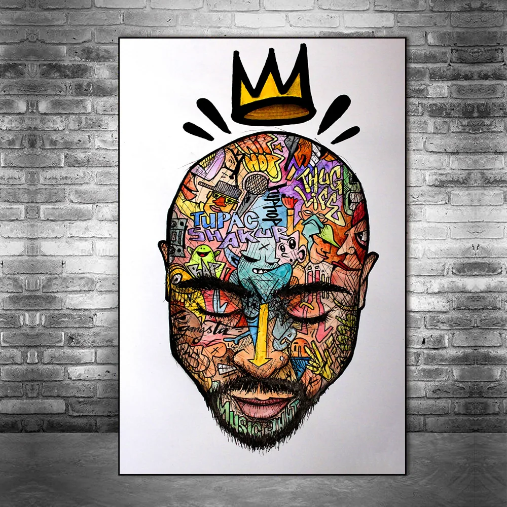 

Graffiti Art Tupac Hip Hop Music Canvas Painting Wall Art Poster and Prints Wall Picture 2PAC Tattoo Cartoon Art For Home Decor
