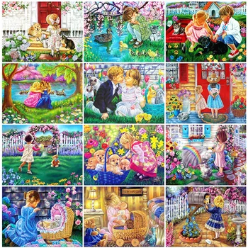 

HUACAN 5D Diamond Painting Girl Diamond Art Full Drill Embroidery Portrait Mosaic Handmade Children's Room Decoration