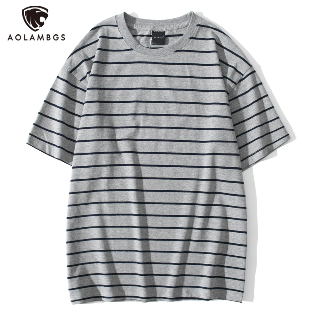 

Aolamegs Men's Tee Shirts Basic Striped Print Cotton Casual Short Sleeve 5 color Optional T Shirt Harajuku All-match Streetwear