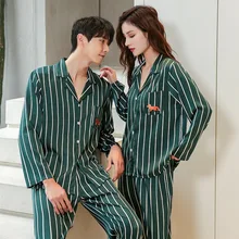 New Striped Printd Sleepwear Couples Pajamas Set For Womens Mens Satin Silk Kimono Man Pyjamas Cozy Soft Nightgown Home Clothes