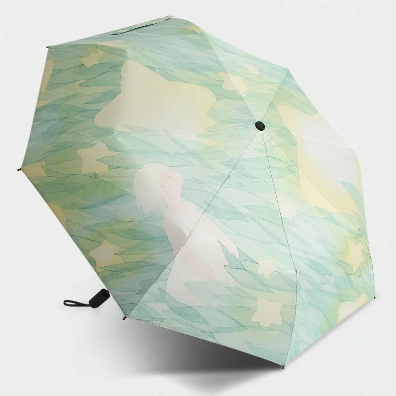 Illustrations of Girls Picking up Stars Women Folding Umbrella Travel Wind Resistant Portable Sun Rainy Umbrellas | Дом и сад