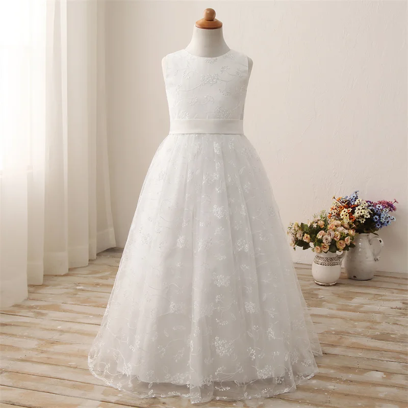 

Princess Tulle Scoop Flower Girl Dress Sashes Children First Communion Dress Ball Gown Wedding Party Dress Runway Show Pageant