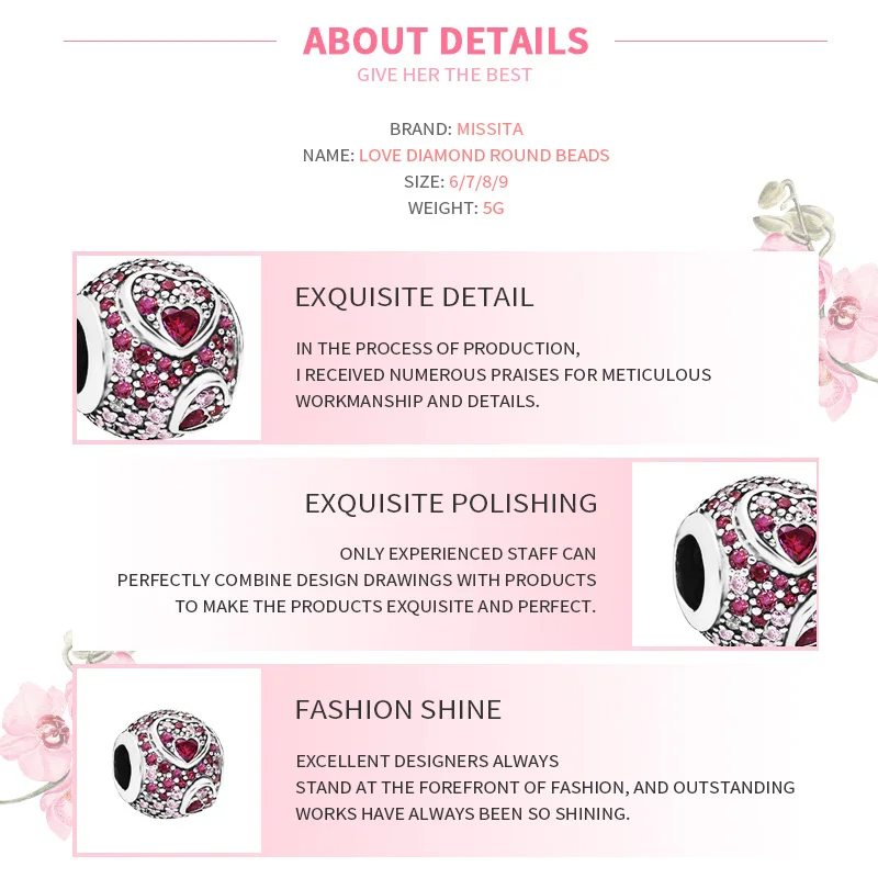 MISSITA New Fashion Love Heart Red Crystal Charm fit Pandora Charm Bracelet DIY Jewelry Women Jewelry Accessories Gift