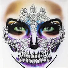 Clear Festival Skull Bone Face Jewel Rhinestone Sticker for Carnival Night Clubbing Makeup Body Art Fake Tattoo