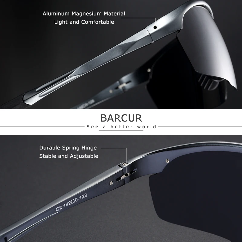 BARCUR Sports Aluminum Magnesium Men Sunglasses Women Polarized Anti-Reflective BC8583