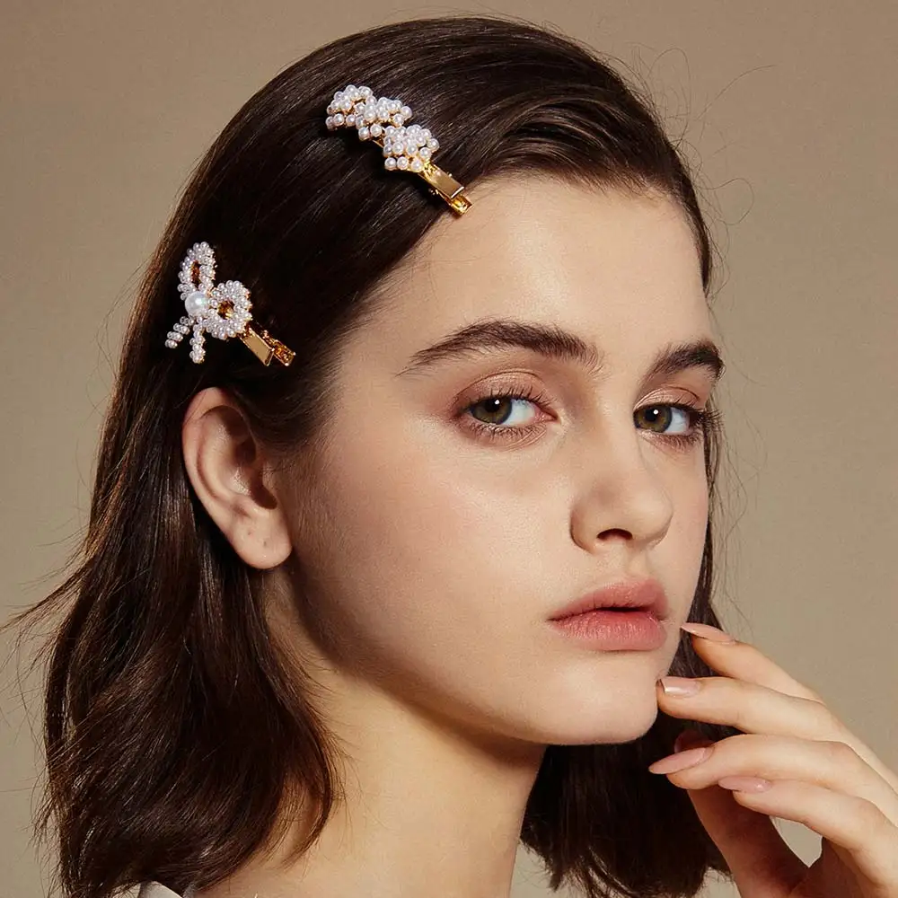 

Viennois Bow Hair Clip Fashion Simulated Pearl Barrettes Beaded Geometric Women Hairgrips Hair Claws Accessories Girls Jewelry
