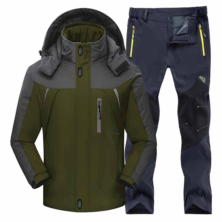 TRVLWEGO мужские зимние туристические брюки походные куртки набор треккинговые термальные походные лыжные альпинистские уличные лыжные водонепроницаемые Рыболовные костюмы - Цвет: army gray