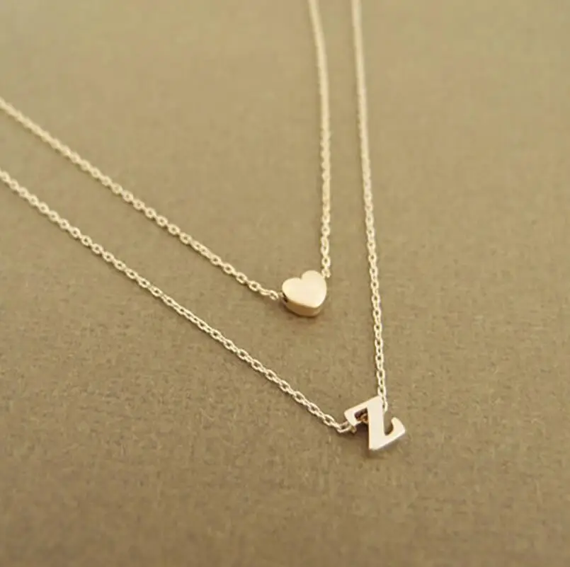 Hfarich A/B/C/Z Letter Initial Name Double-Layer Necklace 2020 Fashion Tiny Heart Choker Girls Valentines Day Gifts Long Collier