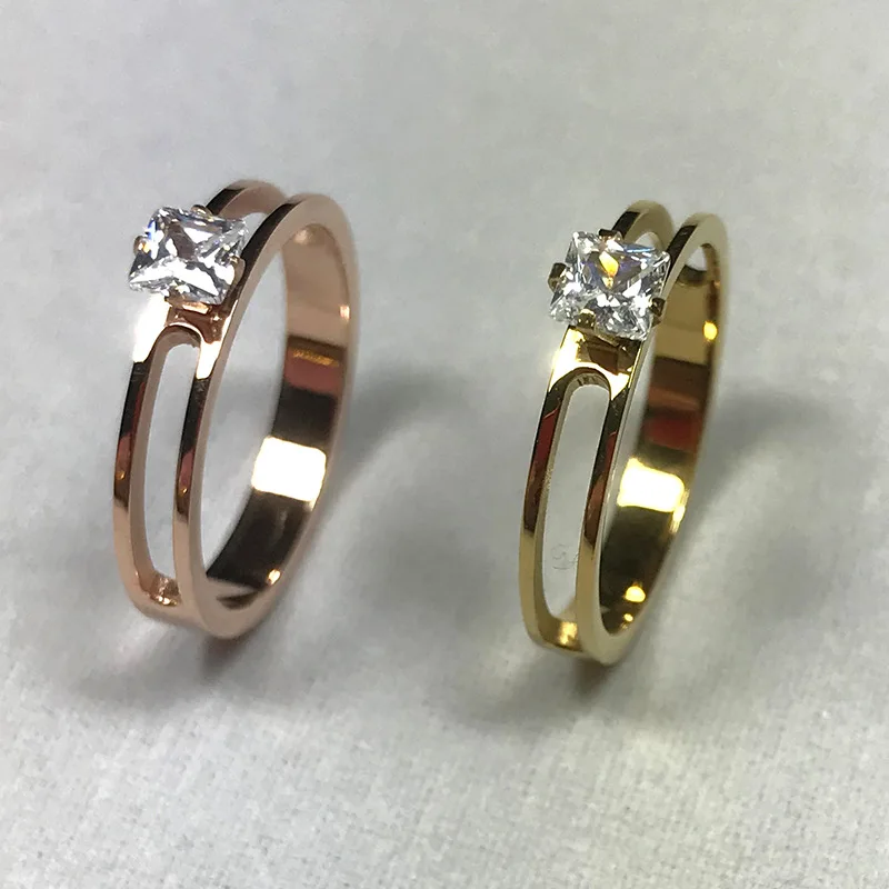 

Classic Titanium Steel Zircon Wedding Ring Cocktail Party Simple Crystal Engagement Ring Promise Ring Anniversary Jewelry
