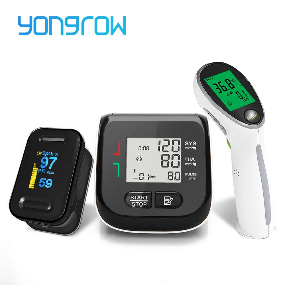 Yongrow Black LED Fingertip Pulse Oximeter & LCD Wrist Blood Pressure Monitor & Baby Ear Infrared T