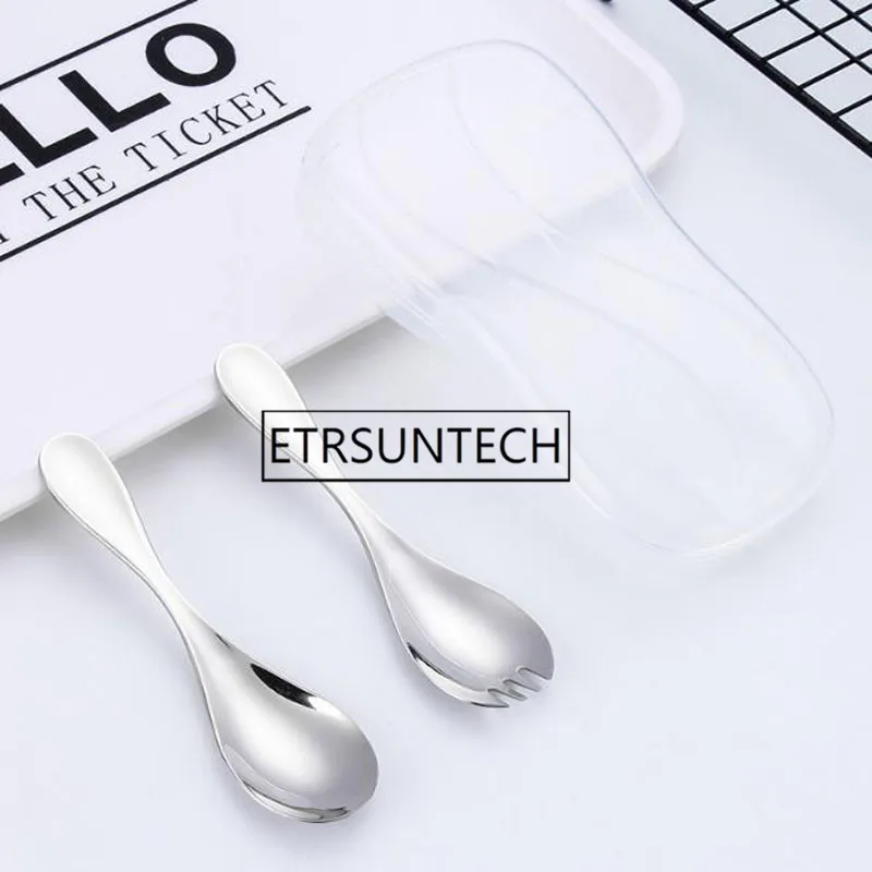 150sets Stainless Steel 304 Children Cutlery Set Spoon Fork Cutlery Set With Box Travel Portable Baby Dinnerware Set