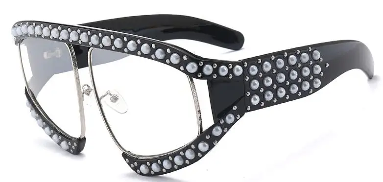 black clear Негабаритные Солнцезащитные очки женские модные роскошные дизайнерские большие солнцезащитные очки мужские женские солнцезащитные очки прозрачные линзы элегантные перламутровые очки UV400 - Цвет линз: black clear