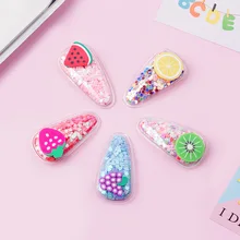 Корейский стиль милые цветные фруктовые прозрачные зыбучие пески заколки ПВХ детские боковые зажимы взрыва клип клубника арбуз BB клип женские