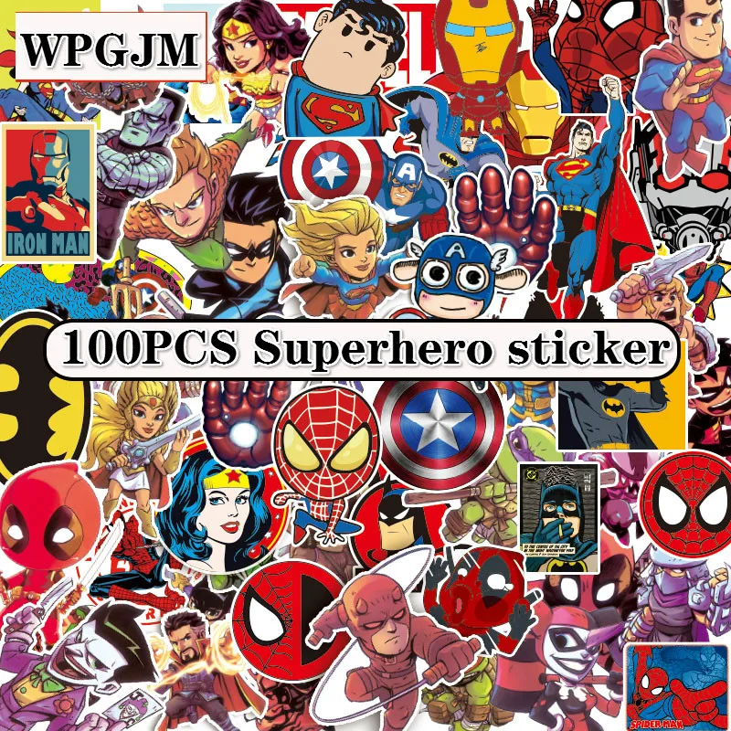100 шт наклейки Marvel Pack персонажи фильмов для мобильного телефона, ноутбука, чемодана, гитары, скейтборда, автомобильные водонепроницаемые наклейки - Цвет: 100PCS