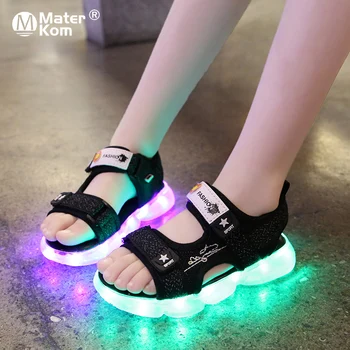 

Size 25-35 Luminous Sandals for Kids Girls Anti-slippery Shoes Children Open-toe Glowing Sandals Unisex Shoes with Luminous Sole
