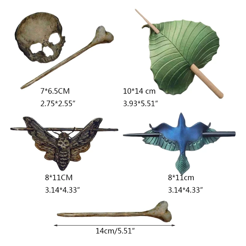 Halloween Retro Witch Hair Barrette Dragon Death Head Skull Moth Hair Sticks Celtics Gothic Hairpin Pagan Jewelry Gift