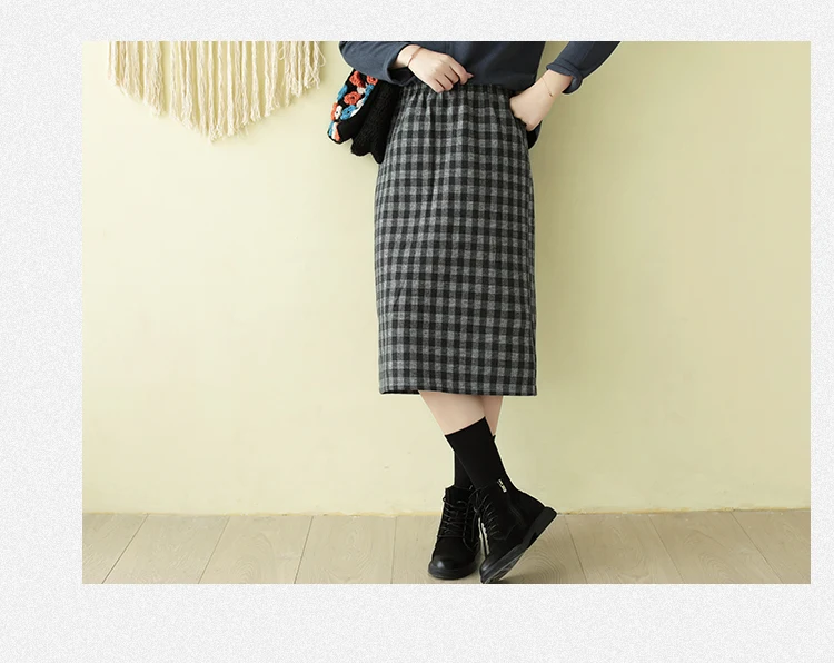 Autumn Winter Skirt Fashion Women Slim-type Skirt New Ladies Elastic Waist Plaid Casual All-match Skirt