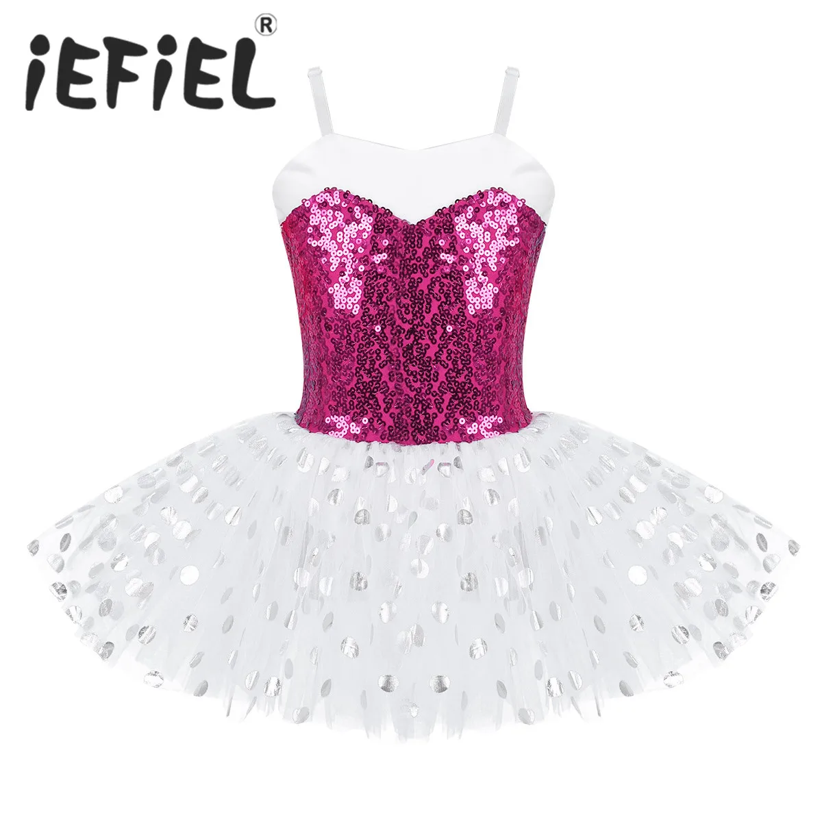 

Sequins Kids Girls Ballet Dress Adjustable Spaghetti Shoulder Straps Ballet Dance Gymnastics Leotard Mesh Tulle Tutu Mesh Dress