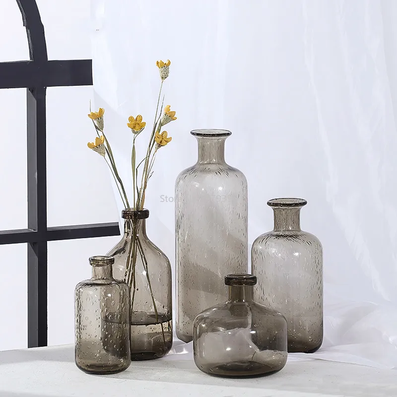 Ins Nordic Glass Transparent Smoke Gray Bubble Vase Home Living Room Table Decoration Decoration Shooting Props 2